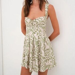 For Love & Lemons NWT Pink Green Abstract Check Sleeveless Mini Dress Size S
